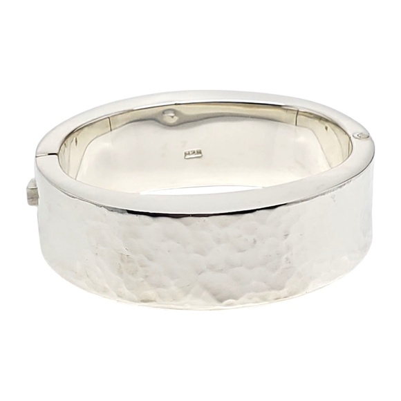 Sterling Silver Hammered Wide Oval Bangle Bracelet #21220 - Picture 9 of 13